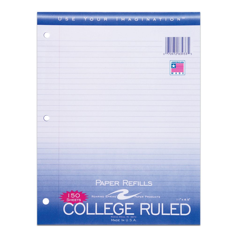 Filler Paper 8.5"x11" College Ruled w/ Margin