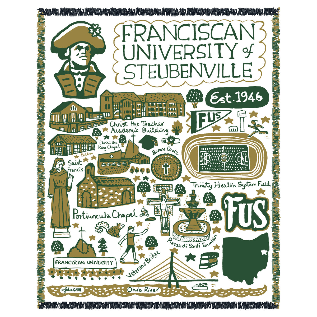 Julia Gash USA Tapestry Blanket Franciscan University Campus Store