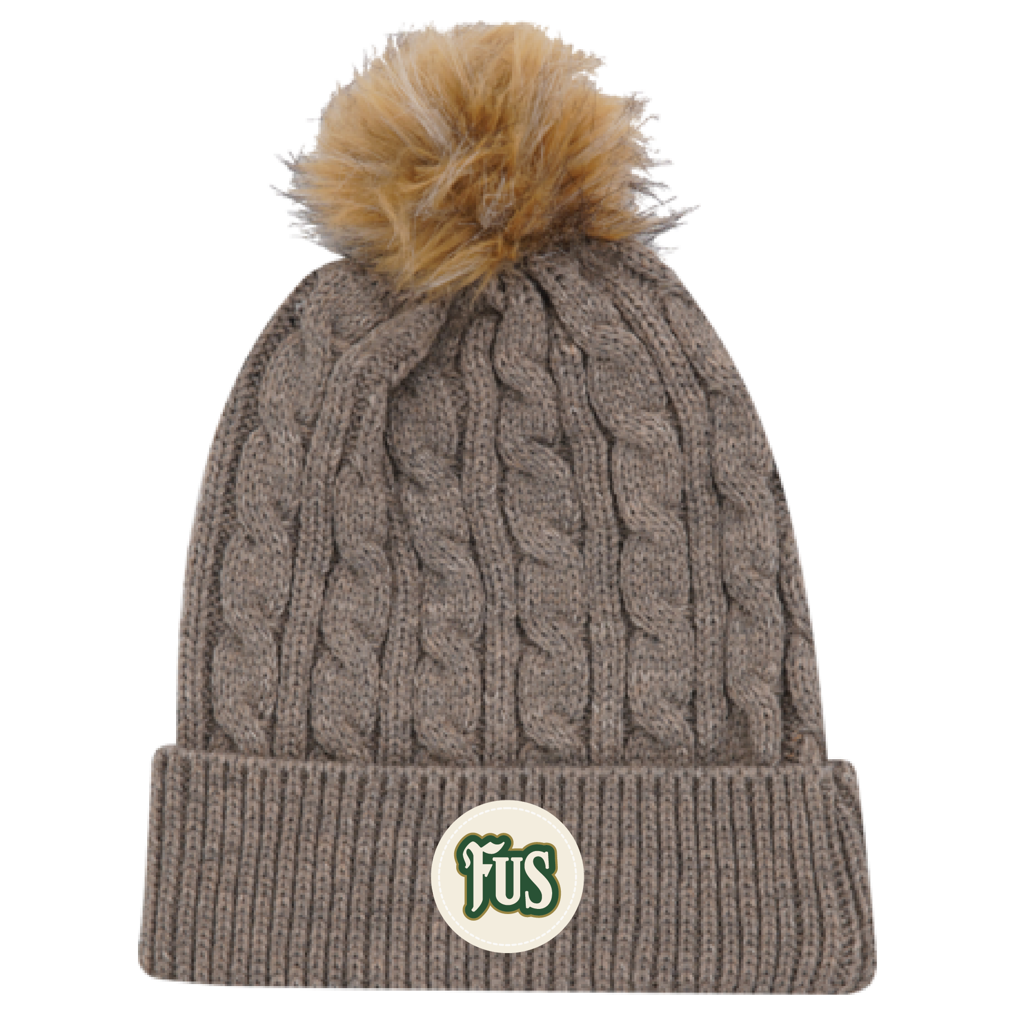 Cable Knit Beanie with Fur Pom