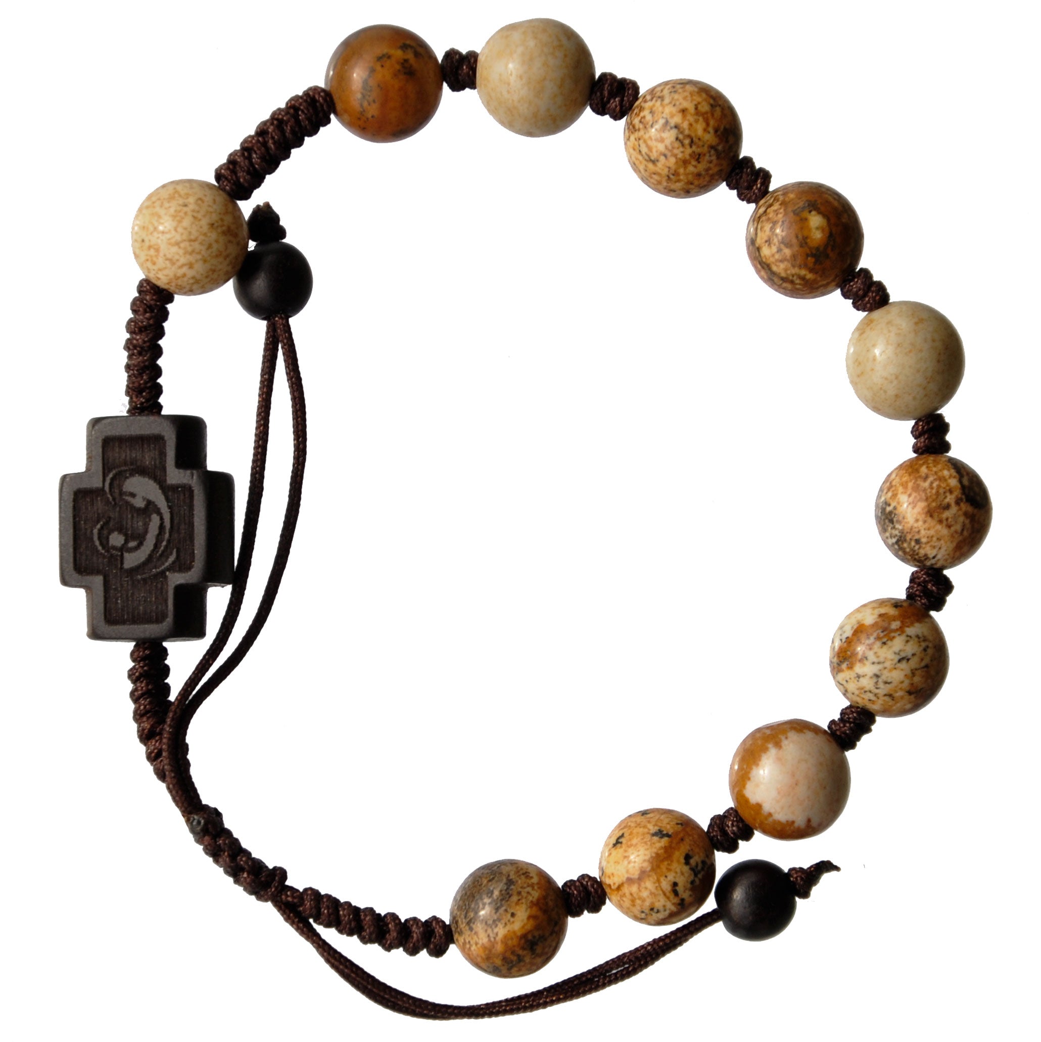 Sine Cera Bracelet Rosary Adjustable Picture Jasper & Jujube Wood 8mm