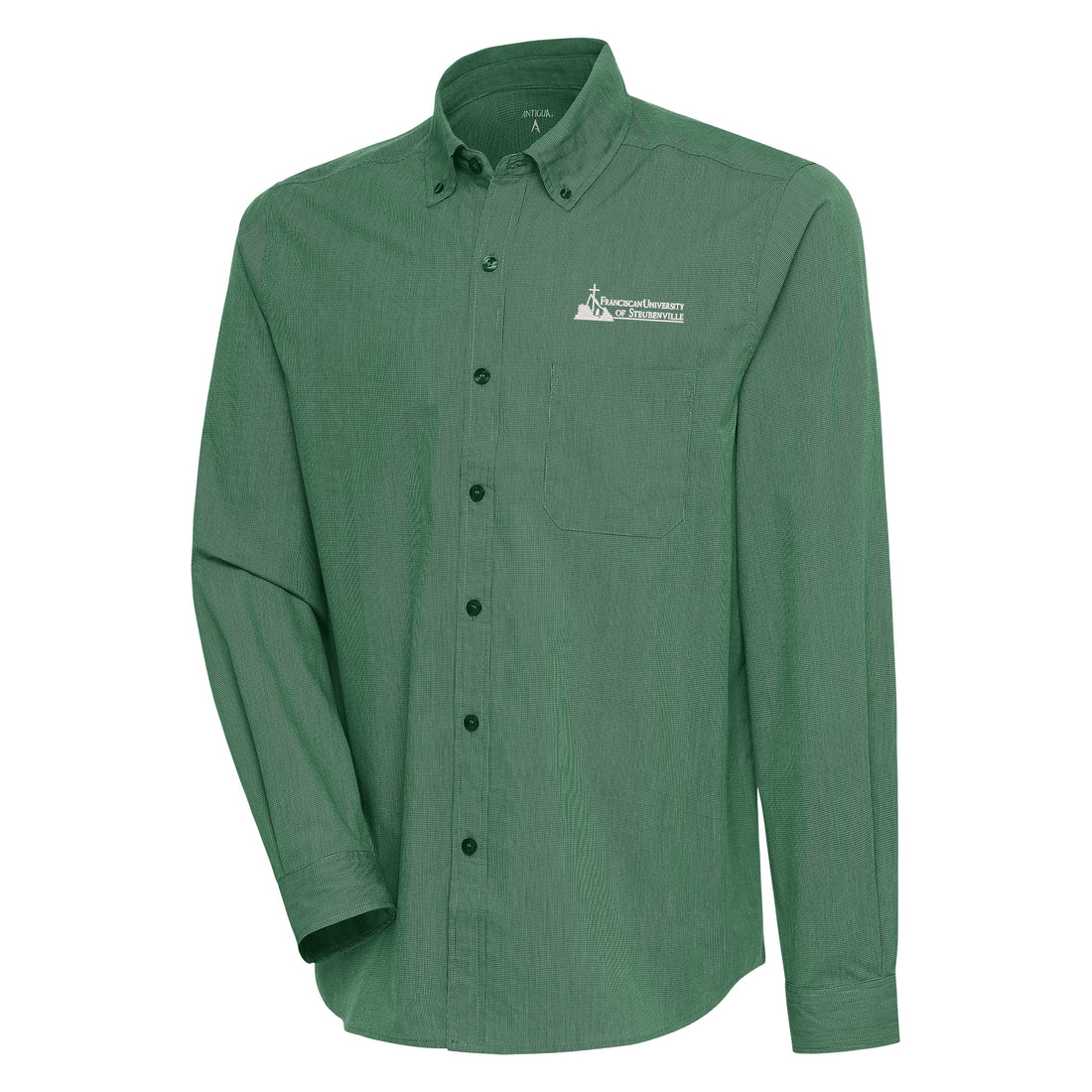 Compression Mini Check Long Sleeve Button Down | Dark Green/White