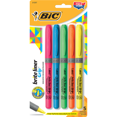 Brite Liner Grip Pen Style Highlighter Chisel Asst | 5Pk