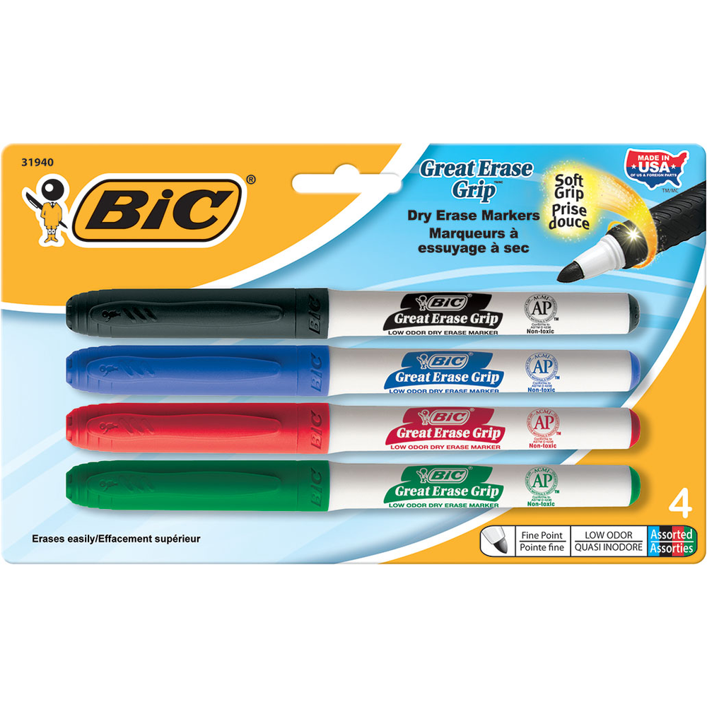 Great Erase Grip Dry Erase Marker Asst. Fine 4pk