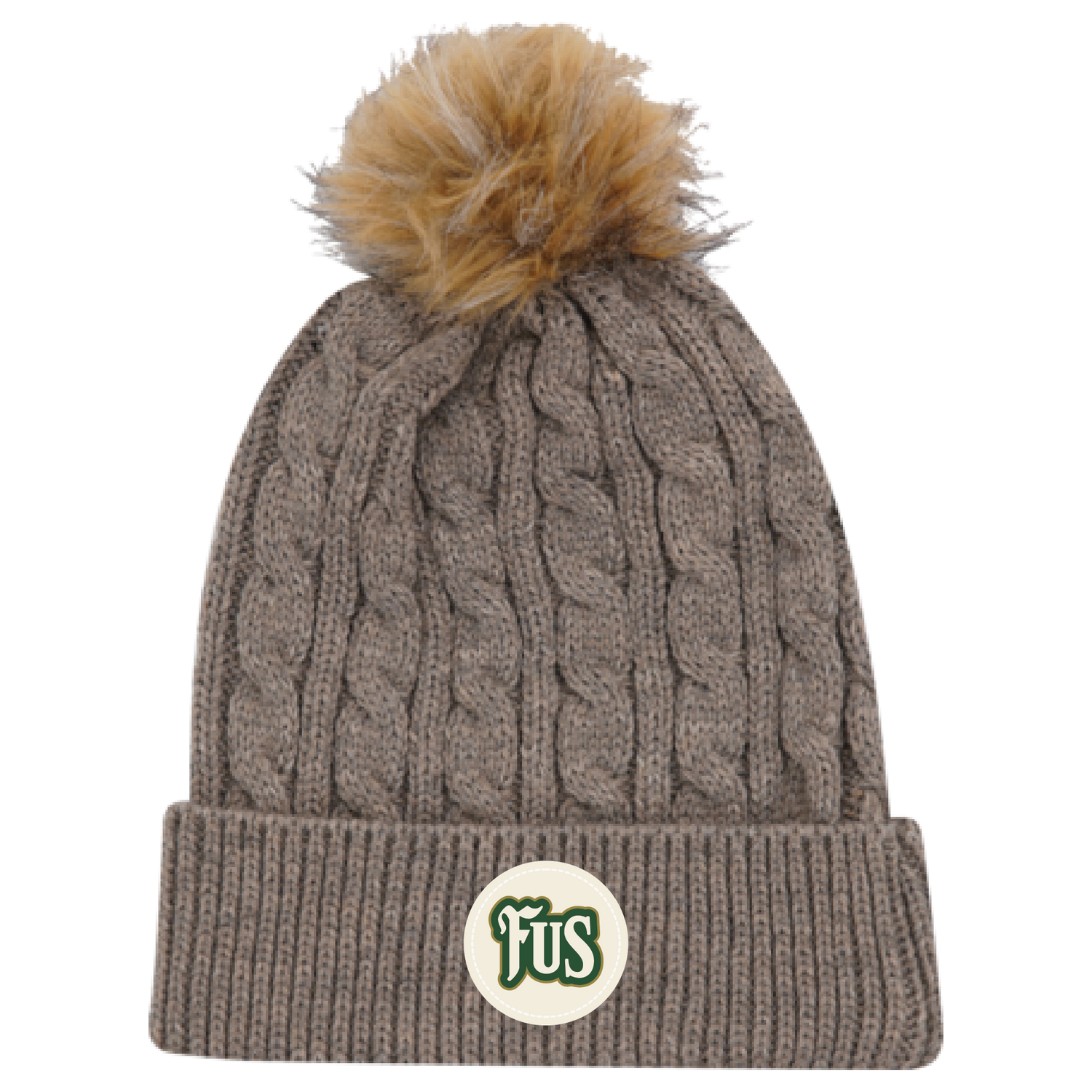 Cable Knit Beanie with Fur Pom