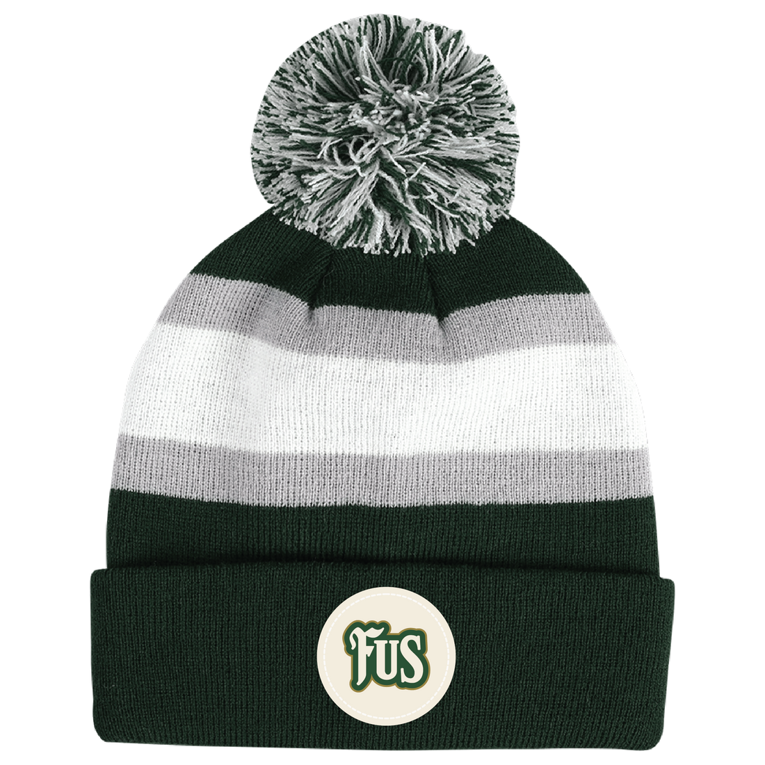 Trinity Striped Pom Beanie | Green/Grey/White