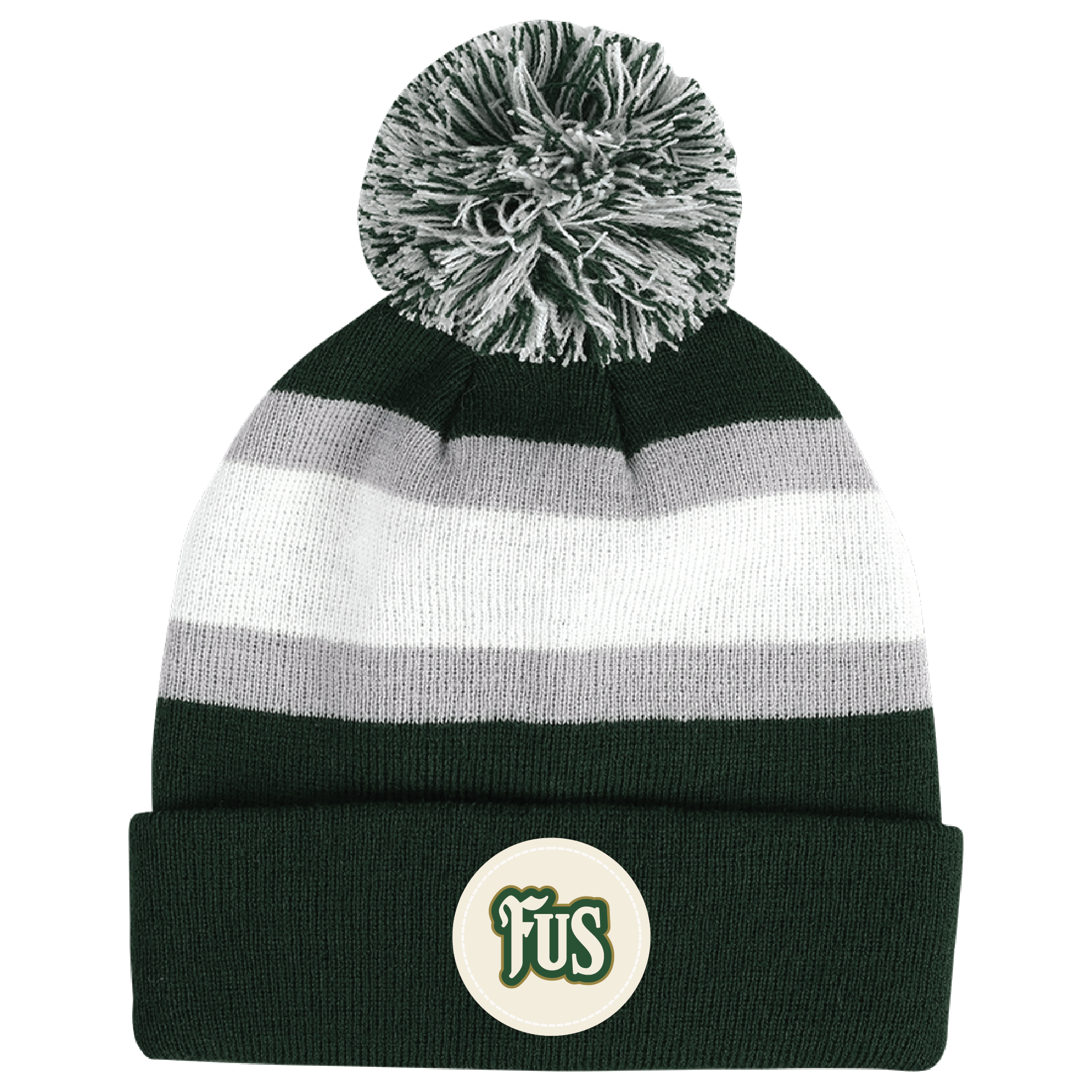 Trinity Striped Pom Beanie | Green/Grey/White