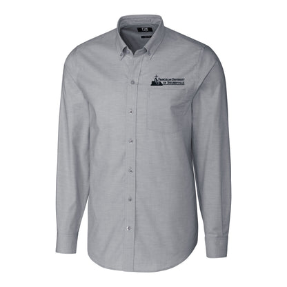 Stretch Oxford Mens Big &amp; Tall Long Sleeve Dress Shirt | Black/White
