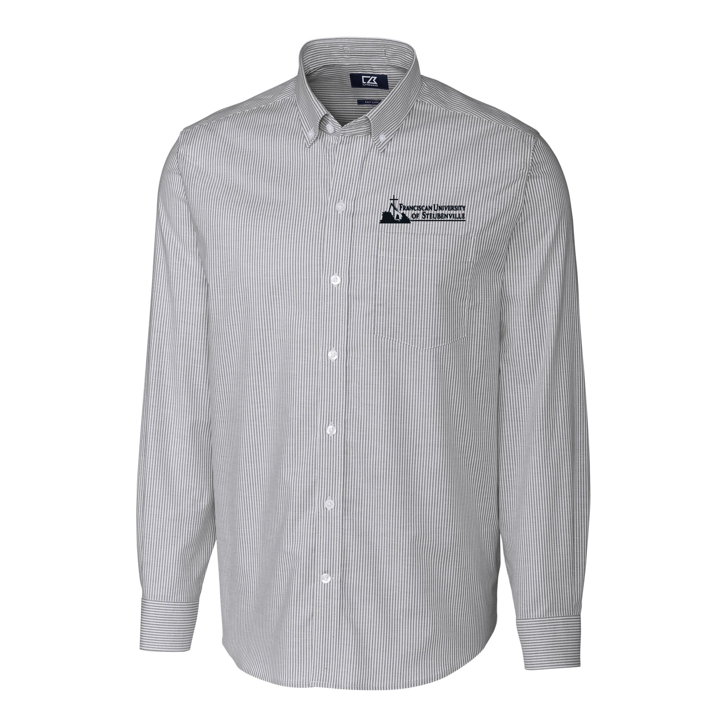 Stretch Oxford Stripe Mens Big &amp; Tall Long Sleeve Dress Shirt | Charcoal