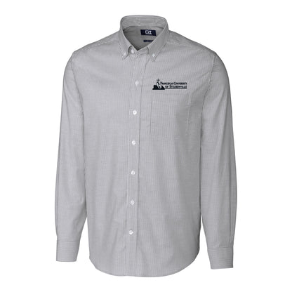Stretch Oxford Stripe Mens Big &amp; Tall Long Sleeve Dress Shirt | Charcoal