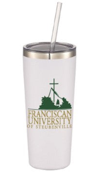 Stainless Steel Travel Mug w Straw | White
