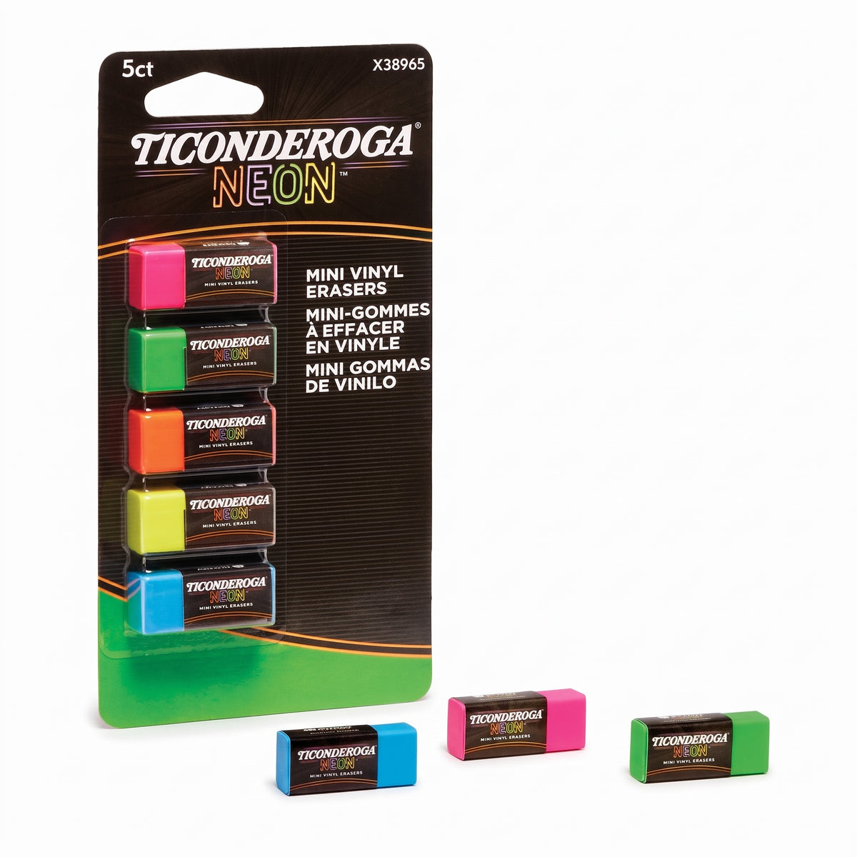Dixon Ticonderoga Erasers Neon - Asst 5Ct BP