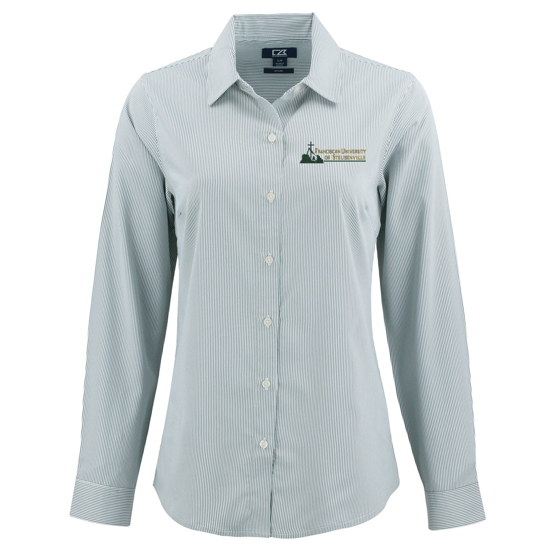 Skyline Eco Pinstripe Womens Long Sleeve Dress Shirt | Hunter/White