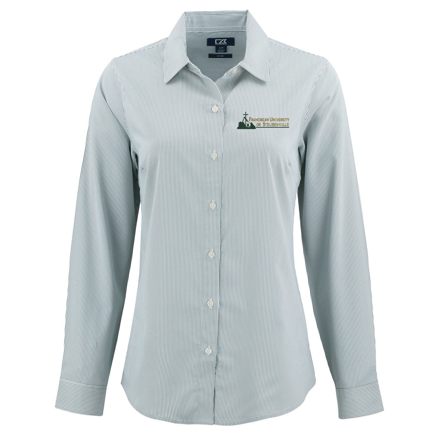 Skyline Eco Pinstripe Womens Long Sleeve Dress Shirt | Hunter/White