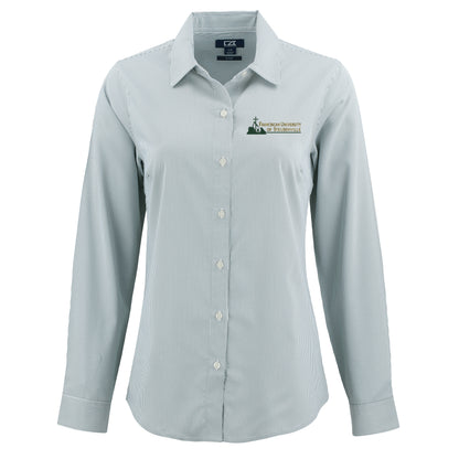 Skyline Eco Pinstripe Womens Long Sleeve Dress Shirt | Hunter/White
