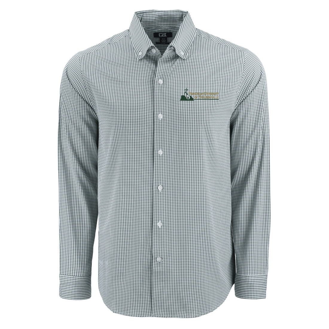 Skyline Eco Gingham Mens Long Sleeve Dress Shirt | Hunter/White