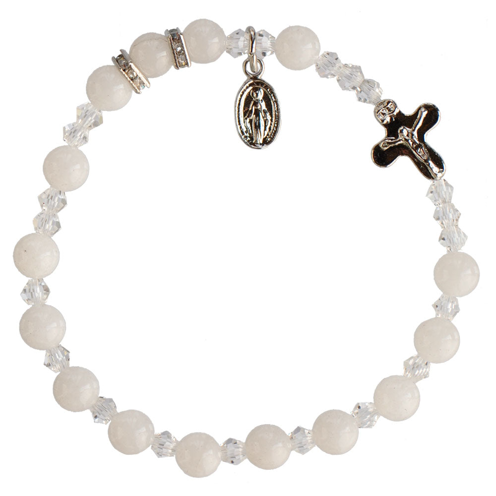 Sine Cera Bracelet Rosary Genuine White Jade 6mm