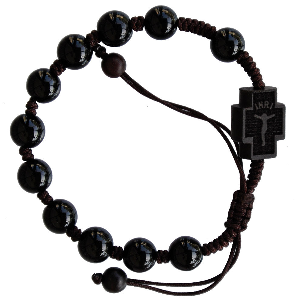 Sine Cera Bracelet Rosary Adjustable Black Onyx &amp; Jujube Wood 8mm