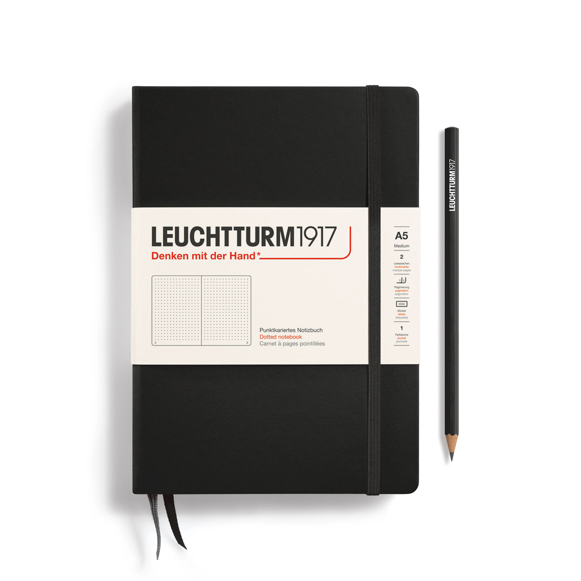 Leuchtturm1917 Notebook | Medium (A5) Hardcover, Dotted, Black